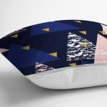 Lacivert Zemin Geometrik Üçgen Tasarımlı Dijital Baskılı Dekoratif Yastık Kırlent Kılıfı Realhomes