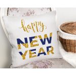 Beyaz Zemin Gold & Lacivert Happy New Year Çizimli Dijital Baskılı Modern Yastık Kırlent Kılıfı Realhomes