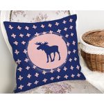 - Rh-K10109-Gorsel2 - Realhomes  Lacivert Zemin Geyik Tasarımlı Dijital Baskılı Dekoratif Yastık Kırlent Kılıfı Realhomes