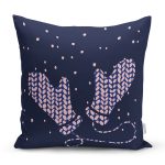 Koyu Lacivert Zemin Eldiven Tasarımlı Dijital Baskılı Dekoratif Yastık Kırlent Kılıfı Realhomes