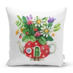 Şirin Çaydanlık Vazo Tasarımlı Dijital Baskılı Modern Yastık Kırlent Kılıfı Realhomes