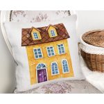 - Rh-K10113-Gorsel2 - Realhomes  Minyatür Sarı Ev Çizimli Dijital Baskılı Dekoratif Yastık Kırlent Kılıfı Realhomes