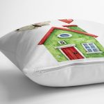 - Rh-K10114-Gorsel3 - Realhomes Minyatür Yeşil Ev Çizimli Dijital Baskılı Modern Yastık Kırlent Kılıfı Realhomes