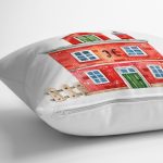 - Rh-K10115-Gorsel3 - Realhomes  Minyatür Kırmızı Ev Çizimli Dijital Baskılı Dekoratif Yastık Kırlent Kılıfı Realhomes