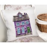 - Rh-K10116-Gorsel2 - Realhomes Minyatür Mor Ev Çizimli Dijital Baskılı Modern Yastık Kırlent Kılıfı Realhomes
