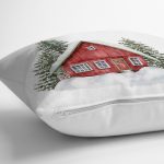 - Rh-K10120-Gorsel3 - Realhomes  Karlı Ev & Çam Ağacı Tasarımlı Dijital Baskılı Modern Yastık Kırlent Kılıfı Realhomes