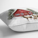 - Rh-K10122-Gorsel3 - Realhomes  Kış Temalı Geyik ve Bağ Evi Motifli Dijital Baskılı Modern Yastık Kırlent Kılıfı Realhomes