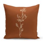 Kahve Zemin Minimalist Çizimli Dijital Baskılı Modern Yastık Kırlent Kılıfı Realhomes