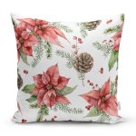 Kırmızı Gül & Kozalak Tasarımlı Dijital Baskılı Modern Yastık Kırlent Kılıfı Realhomes