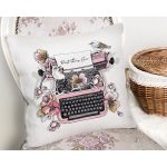 Pembe Antika Daktilo Çizimli Dijital Baskılı Dekoratif Yastık Kırlent Kılıfı Realhomes