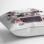 Pembe Antika Daktilo Çizimli Dijital Baskılı Dekoratif Yastık Kırlent Kılıfı Realhomes