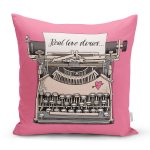 Pembe Zemin Daktilo Tasarımlı Dijital Baskılı Modern Yastık Kırlent Kılıfı Realhomes