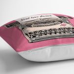 Pembe Zemin Daktilo Tasarımlı Dijital Baskılı Modern Yastık Kırlent Kılıfı Realhomes