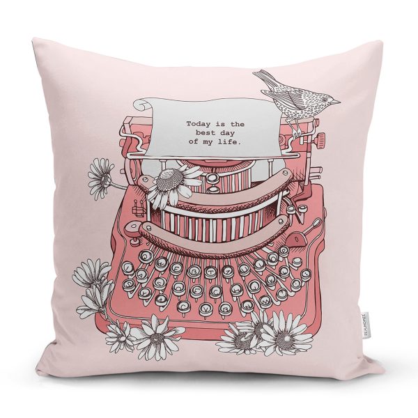 - Rh-K10141-Gorsel1 - Realhomes  Gri Zemin Antika Daktilo Çizimli Dijital Baskılı Modern Yastık Kırlent Kılıfı Realhomes