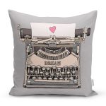 - Rh-K10142-Gorsel1 - Realhomes  Gri Zemin Antika Daktilo Çizimli Dijital Baskılı Modern Yastık Kırlent Kılıfı Realhomes