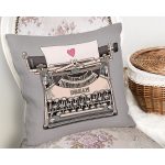 - Rh-K10142-Gorsel2 - Realhomes  Gri Zemin Antika Daktilo Çizimli Dijital Baskılı Modern Yastık Kırlent Kılıfı Realhomes