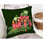 Yeşil Zemin Çam Yapraklı Mum Tasarımlı Dijital Baskılı Modern Yastık Kırlent Kılıfı Realhomes