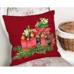 Bordo Zemin Çam Yapraklı Mum Tasarımlı Dijital Baskılı Dekoratif Yastık Kırlent Kılıfı Realhomes