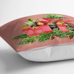 Pembe Zemin Çam Yapraklı Mum Tasarımlı Dijital Baskılı Modern Yastık Kırlent Kılıfı Realhomes