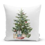 - Rh-K10169-Gorsel1 - Realhomes Çam Ağacı Altında Hediye Paketleri Özel Tasarım Dijital Baskılı Dekoratif Yastık Kırlent Kılıfı Realhomes