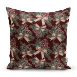 Kahve Zemin Kozalak Tasarımlı Dijital Baskılı Dekoratif Yastık Kırlent Kılıfı Realhomes