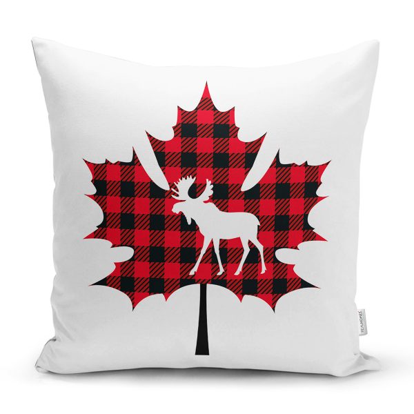 - Rh-K10192-Gorsel1 - Realhomes  Ekose Zemin Geyik Tasarımlı Dijital Baskılı Dekoratif Yastık Kırlent Kılıfı Realhomes