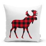 - Rh-K10193-Gorsel1 - Realhomes  Ekose Geyik Tasarımlı Dijital Baskılı Modern Yastık Kırlent Kılıfı Realhomes