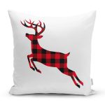 - Rh-K10195-Gorsel1 - Realhomes  Ekose Geyik Tasarımlı Dijital Baskılı Modern Yastık Kırlent Kılıfı Realhomes