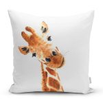 - Rh-K10199-Gorsel1 - Realhomes  Beyaz Zemin Zürafa Desenli Dijital Baskılı Modern Yastık Kırlent Kılıfı Realhomes