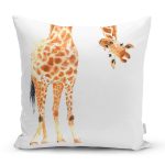 - Rh-K10200-Gorsel1 - Realhomes  Beyaz Zemin Zürafa Desenli Dijital Baskılı Dekoratif Yastık Kırlent Kılıfı Realhomes
