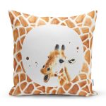 - Rh-K10201-Gorsel1 - Realhomes  Beyaz Zemin Zürafa Desenli Dijital Baskılı Modern Yastık Kırlent Kılıfı Realhomes