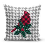 - Rh-K10203-Gorsel1 - Realhomes  Ekose Kuş Yaprak Tasarımlı Dijital Baskılı Modern Yastık Kırlent Kılıfı Realhomes