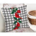 Gri Ekose Zemin & Kırmızı Kuş Tasarımlı  Dijital Baskılı Dekoratif Yastık Kırlent Kılıfı Realhomes
