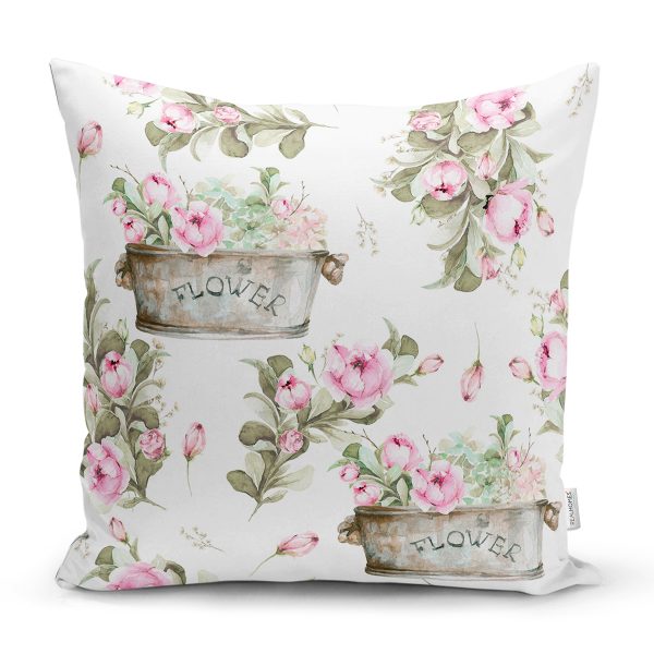 - Rh-K10213-Gorsel1 - Realhomes  Gri Ekose Zemin & Kırmızı Kuş Tasarımlı  Dijital Baskılı Modern Yastık Kırlent Kılıfı Realhomes