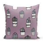 Açık Mor Zeminli Kaktüs Tasarımlı Dijital Baskılı Modern Yastık Kırlent Kılıfı Realhomes