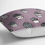 Açık Mor Zeminli Kaktüs Tasarımlı Dijital Baskılı Modern Yastık Kırlent Kılıfı Realhomes