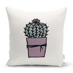 Krem Zemin Sade Kaktüs Motifli Dijital Baskılı Dekoratif Yastık Kırlent Kılıfı Realhomes