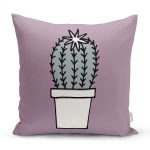 - Rh-K10220-Gorsel1 - Realhomes Açık Mor Zemin Sade Kaktüs Tasarımlı Dijital Baskılı Dekoratif Yastık Kırlent Kılıfı Realhomes
