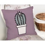 - Rh-K10220-Gorsel2 - Realhomes Açık Mor Zemin Sade Kaktüs Tasarımlı Dijital Baskılı Dekoratif Yastık Kırlent Kılıfı Realhomes