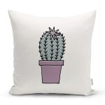 - Rh-K10222-Gorsel1 - Realhomes  Krem Zemin Sade Kaktüs Motifli Dijital Baskılı Dekoratif Yastık Kırlent Kılıfı Realhomes