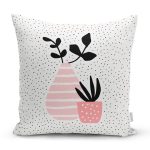 Krem Kumlama Zemin Vazo Desenli Dijital Baskılı Modern Yastık Kırlent Kılıfı Realhomes