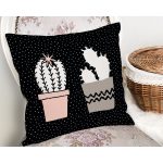Siyah Kumlama Zemin Kaktüs Tasarımlı Dijital Baskılı Modern Yastık Kırlent Kılıfı Realhomes