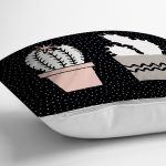 Siyah Kumlama Zemin Kaktüs Tasarımlı Dijital Baskılı Modern Yastık Kırlent Kılıfı Realhomes