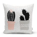 Krem Kumlama Zemin Kaktüs Tasarımlı Dijital Baskılı Dekoratif Yastık Kırlent Kılıfı Realhomes