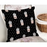 - Rh-K10232-Gorsel2 - Realhomes Siyah Puantiye Zeminli Kaktüs Motifli Dijital Baskılı Dekoratif Yastık Kırlent Kılıfı Realhomes