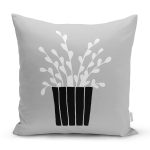 Gri Zemin Vazo Tasarımlı Dijital Baskılı Dekoratif Yastık Kırlent Kılıfı Realhomes