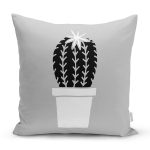 Gri Zemin Kaktüs Desenli Dijital Baskılı Dekoratif Yastık Kırlent Kılıfı Realhomes