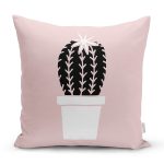 Pembe Zemin Kaktüs Motifli Dijital Baskılı Modern Yastık Kırlent Kılıfı Realhomes