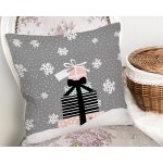 Gri Kar Taneli Zemin Hediye Paketleri Desenli Dijital Baskılı Dekoratif Yastık Kırlent Kılıfı Realhomes