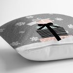 Gri Kar Taneli Zemin Hediye Paketleri Desenli Dijital Baskılı Dekoratif Yastık Kırlent Kılıfı Realhomes